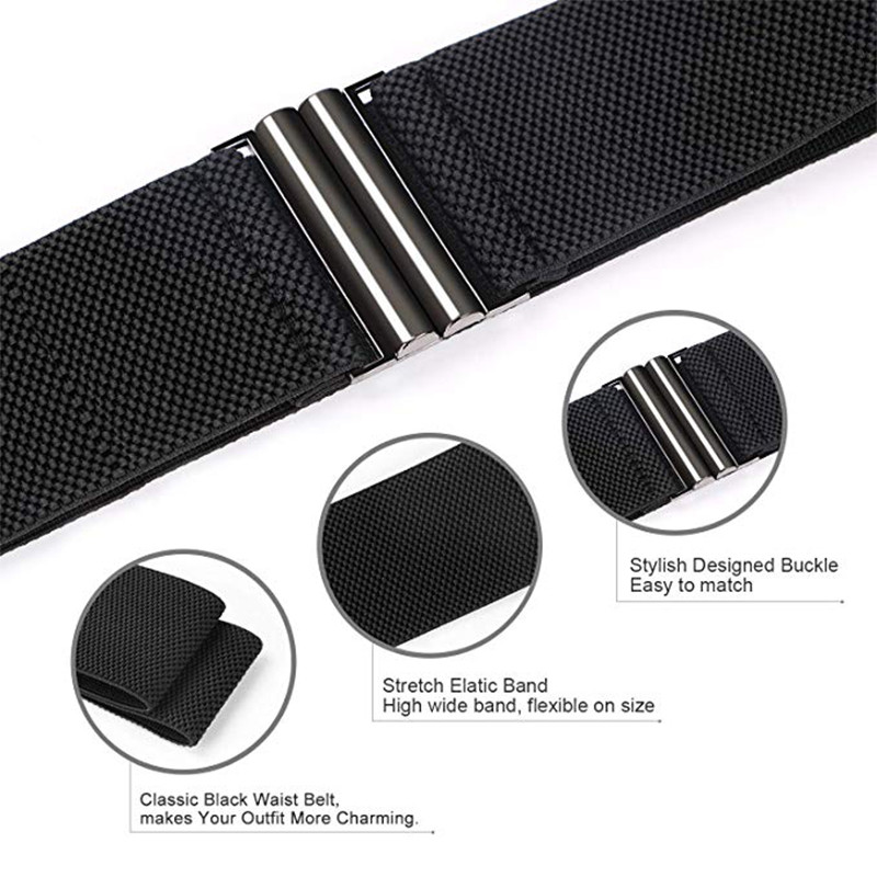 Curea lată, elastică în talie, femei negre, centură elastică, rochie 2019, centură lată, 5 mărimi, talie corset, de Fashion Cataramă metalică pentru Skrit