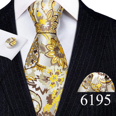 Tasuta kohaletoimetamine Meeste lipsud valge hõbehall lilleline Geen kaelalips taskurätik Mansetinööpide komplekt pulmadeks Barry·Wang klambriga prossid 5974