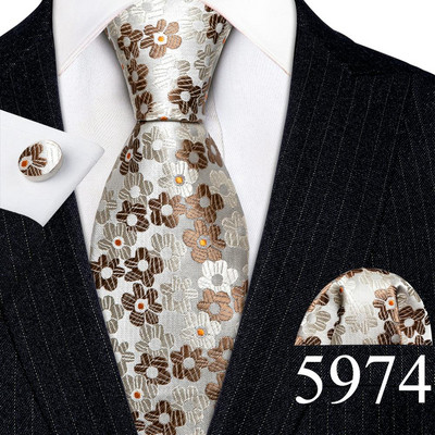 Tasuta kohaletoimetamine Meeste lipsud valge hõbehall lilleline Geen kaelalips taskurätik Mansetinööpide komplekt pulmadeks Barry·Wang klambriga prossid 5974