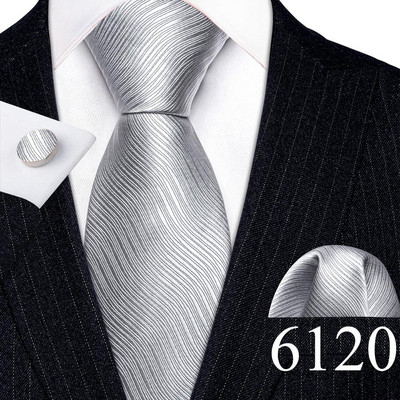 Tasuta kohaletoimetamine Meeste lipsud valge hõbehall lilleline Geen kaelalips taskurätik Mansetinööpide komplekt pulmadeks Barry·Wang klambriga prossid 5974