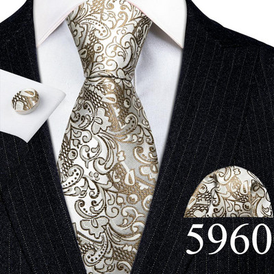 Tasuta kohaletoimetamine Meeste lipsud valge hõbehall lilleline Geen kaelalips taskurätik Mansetinööpide komplekt pulmadeks Barry·Wang klambriga prossid 5974