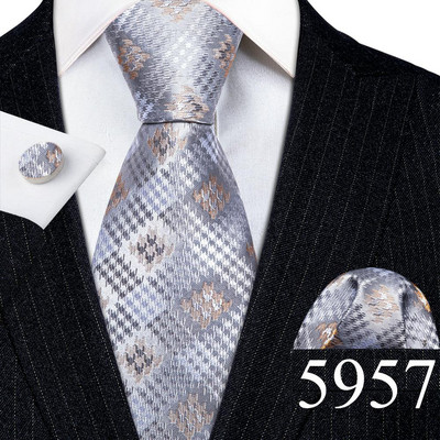 Tasuta kohaletoimetamine Meeste lipsud valge hõbehall lilleline Geen kaelalips taskurätik Mansetinööpide komplekt pulmadeks Barry·Wang klambriga prossid 5974