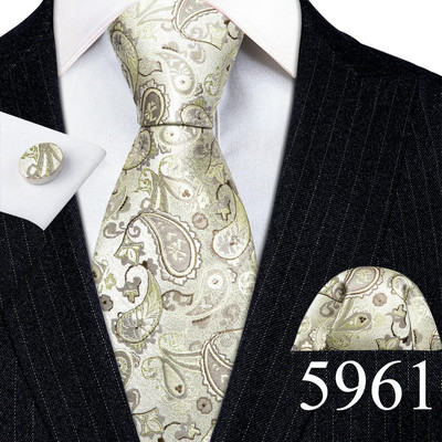 Tasuta kohaletoimetamine Meeste lipsud valge hõbehall lilleline Geen kaelalips taskurätik Mansetinööpide komplekt pulmadeks Barry·Wang klambriga prossid 5974