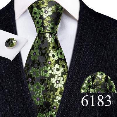 Tasuta kohaletoimetamine Meeste lipsud valge hõbehall lilleline Geen kaelalips taskurätik Mansetinööpide komplekt pulmadeks Barry·Wang klambriga prossid 5974