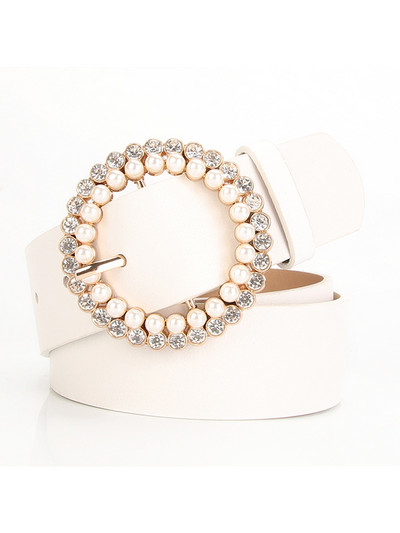 Nyári farmer ruha kerek tűs csat női öv alkalmi női bőr PU gyöngy gyémánt dekoratív derékpánt divat széles övek