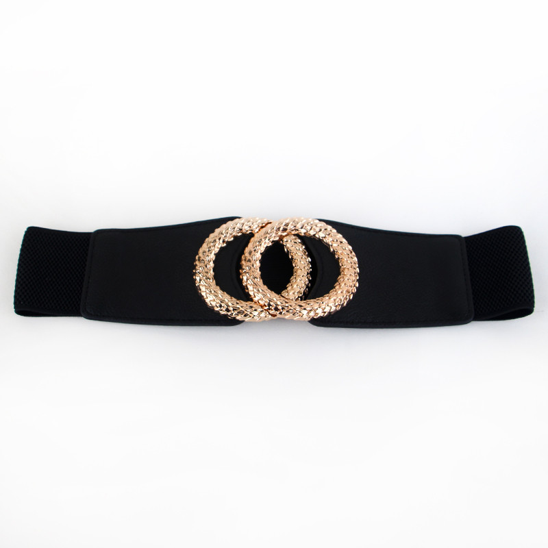 Novi široki pojasevi za kaput Ženske crne elastične haljine s pletenicama od legure Zlatne velike kružne kopče Remeni za modne djevojke Brtva oko struka