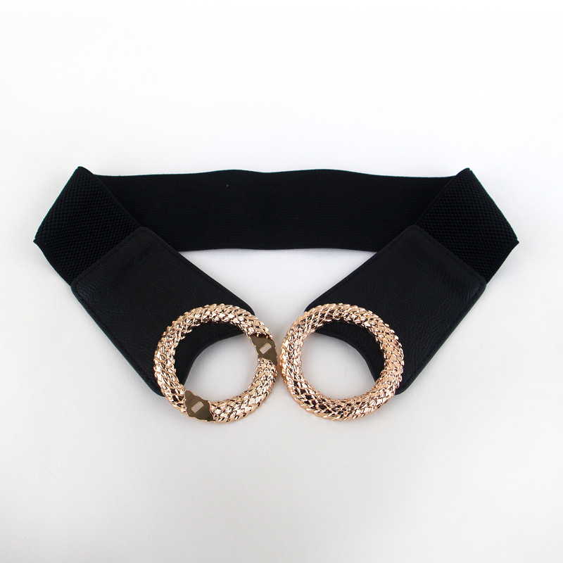 Novi široki pojasevi za kaput Ženske crne elastične haljine s pletenicama od legure Zlatne velike kružne kopče Remeni za modne djevojke Brtva oko struka