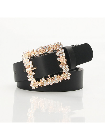 Női övötvözet berakásos gyémánt tűs csatos ruha dekoratív öv elegáns divat négyszögletes csat Új farmer széles PU deréköv