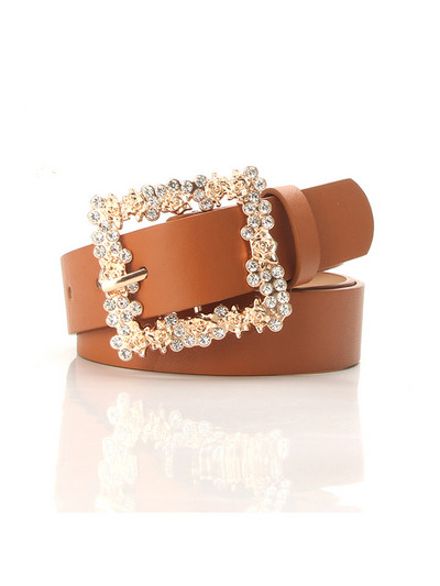 Női övötvözet berakásos gyémánt tűs csatos ruha dekoratív öv elegáns divat négyszögletes csat Új farmer széles PU deréköv