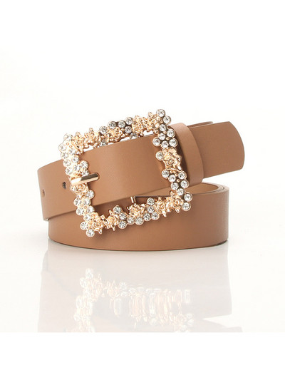 Női övötvözet berakásos gyémánt tűs csatos ruha dekoratív öv elegáns divat négyszögletes csat Új farmer széles PU deréköv