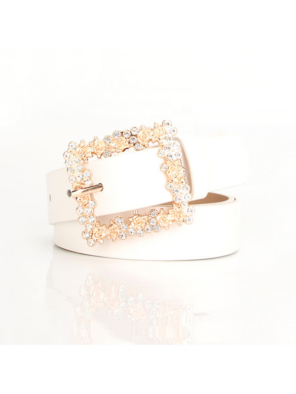 Női övötvözet berakásos gyémánt tűs csatos ruha dekoratív öv elegáns divat négyszögletes csat Új farmer széles PU deréköv