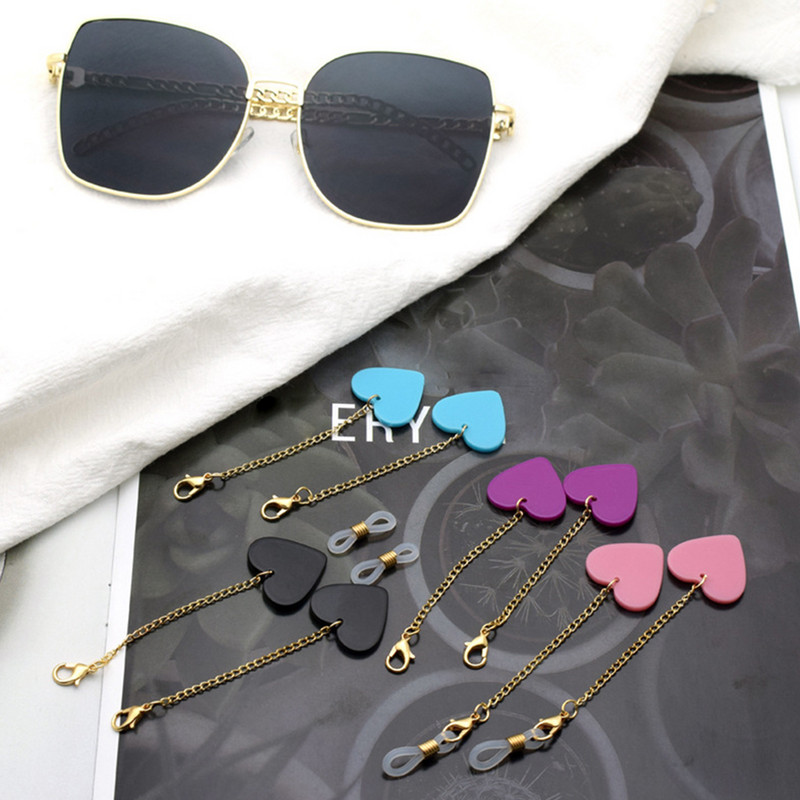 1 pereche de ochelari de modă lanț pentru picioare pentru femei acrilic mască lanț inimă farmecul ochelari de soare șnur suport pandantiv ochelari bijuterii cadou