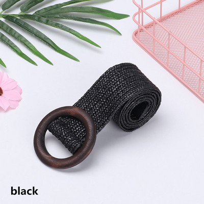 Στρογγυλή Ξύλινη Πόρπη Ζώνη Φόρεμα για Γυναικεία Ελαστική Ψάθινη Ζώνη Casual Πλεκτά Πλεκτά Κορίτσια PP 2022 Γυναίκα Σχεδιαστής