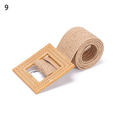 Στρογγυλή Ξύλινη Πόρπη Ζώνη Φόρεμα για Γυναικεία Ελαστική Ψάθινη Ζώνη Casual Πλεκτά Πλεκτά Κορίτσια PP 2022 Γυναίκα Σχεδιαστής