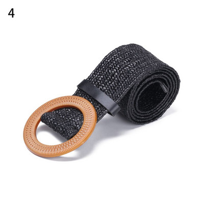 Στρογγυλή Ξύλινη Πόρπη Ζώνη Φόρεμα για Γυναικεία Ελαστική Ψάθινη Ζώνη Casual Πλεκτά Πλεκτά Κορίτσια PP 2022 Γυναίκα Σχεδιαστής