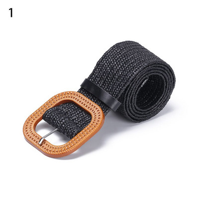 Στρογγυλή Ξύλινη Πόρπη Ζώνη Φόρεμα για Γυναικεία Ελαστική Ψάθινη Ζώνη Casual Πλεκτά Πλεκτά Κορίτσια PP 2022 Γυναίκα Σχεδιαστής