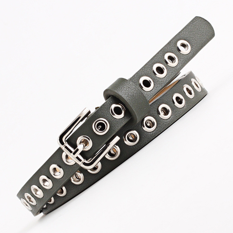 2020 Punk stílusú PU bőr átvezető öv női fém tűs csat piros fekete kék vékony övek pántos deréköv női farmerekhez