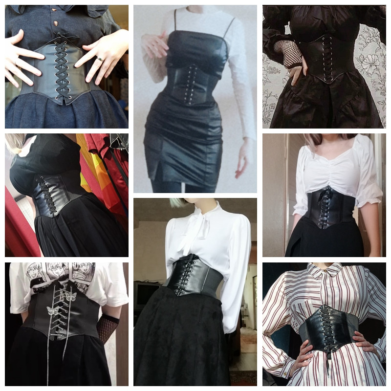 Curele de corset din nailon elastic pentru femei late din piele PU neagră, cu corp subțire, cu șireturi, centură cu brâu cu talie înaltă, curea de femeie pentru femei