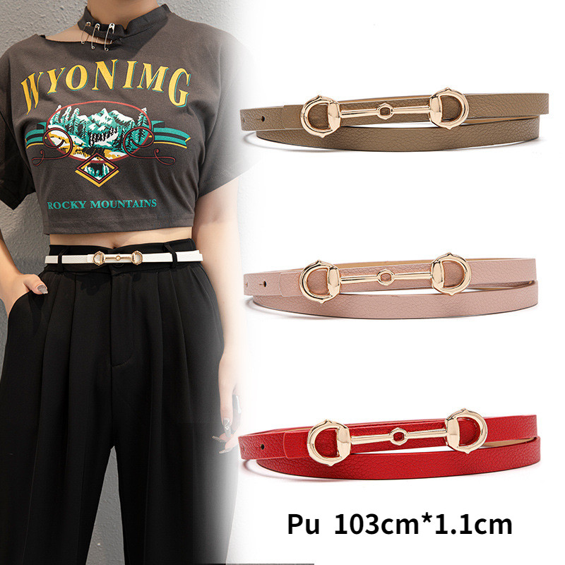 Novi Horsebit zlatni remen s kopčom Ženski modni tanki pu pojasevi Ženska jeans haljina Brand Design pojas 2021.