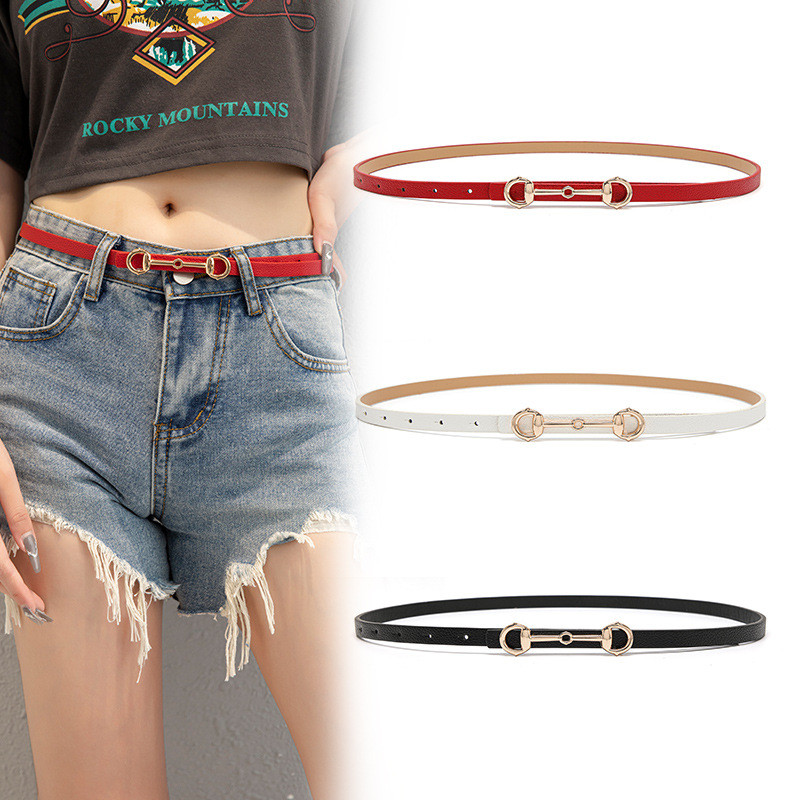 Novi Horsebit zlatni remen s kopčom Ženski modni tanki pu pojasevi Ženska jeans haljina Brand Design pojas 2021.