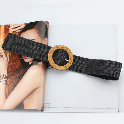 Lažni slamnati pleteni okrugli četvrtasti pojas s kopčom Prozračni šuplji elastični ukrasni široki pojas Pleteni pojas Ženski pleteni pojas