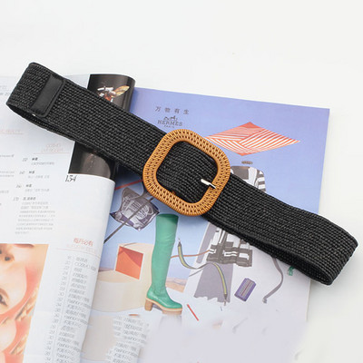 Lažni slamnati pleteni okrugli četvrtasti pojas s kopčom Prozračni šuplji elastični ukrasni široki pojas Pleteni pojas Ženski pleteni pojas