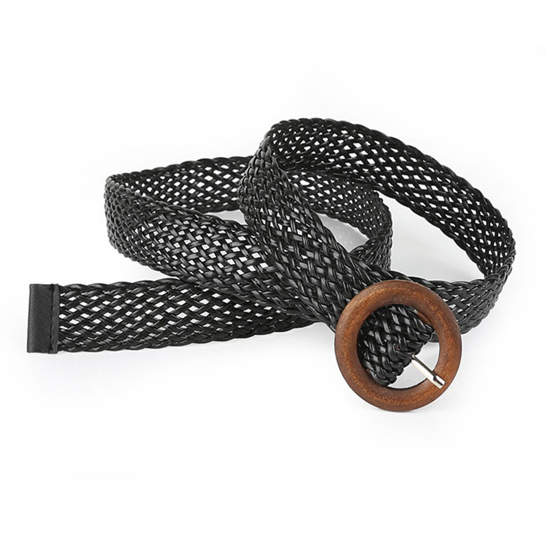 Lažni slamnati pleteni okrugli četvrtasti pojas s kopčom Prozračni šuplji elastični ukrasni široki pojas Pleteni pojas Ženski pleteni pojas