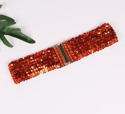 Novi korejski modni remen sa šljokicama, ženski remen širok 6 cm sa šljokicama, elastični remen, kopča od legure, ženski remen