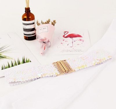 Novi korejski modni remen sa šljokicama, ženski remen širok 6 cm sa šljokicama, elastični remen, kopča od legure, ženski remen