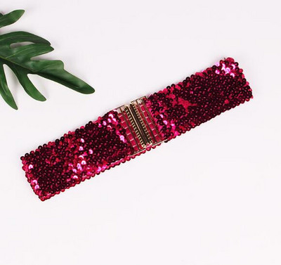 Novi korejski modni remen sa šljokicama, ženski remen širok 6 cm sa šljokicama, elastični remen, kopča od legure, ženski remen