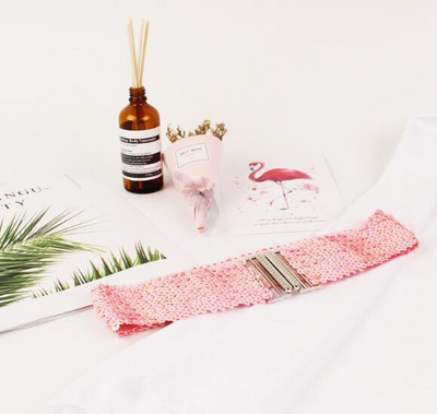 Novi korejski modni remen sa šljokicama, ženski remen širok 6 cm sa šljokicama, elastični remen, kopča od legure, ženski remen