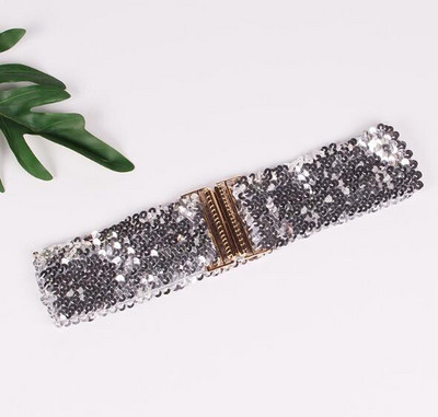 Novi korejski modni remen sa šljokicama, ženski remen širok 6 cm sa šljokicama, elastični remen, kopča od legure, ženski remen