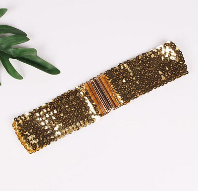 Novi korejski modni remen sa šljokicama, ženski remen širok 6 cm sa šljokicama, elastični remen, kopča od legure, ženski remen