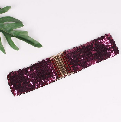 Novi korejski modni remen sa šljokicama, ženski remen širok 6 cm sa šljokicama, elastični remen, kopča od legure, ženski remen