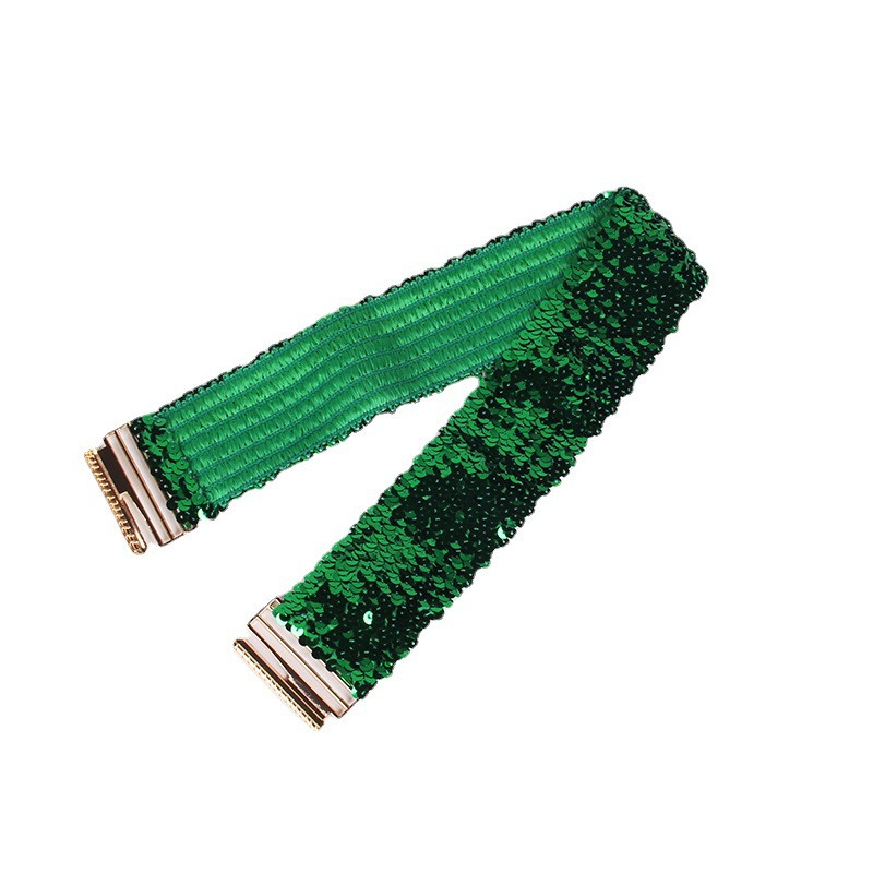 Novi korejski modni remen sa šljokicama, ženski remen širok 6 cm sa šljokicama, elastični remen, kopča od legure, ženski remen