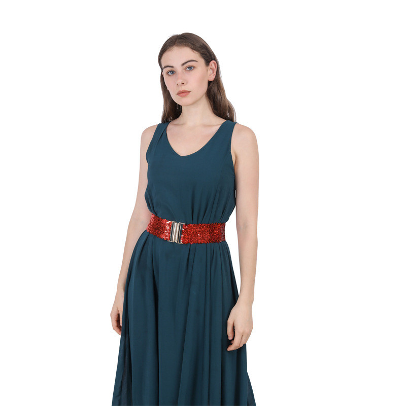 Novi korejski modni remen sa šljokicama, ženski remen širok 6 cm sa šljokicama, elastični remen, kopča od legure, ženski remen