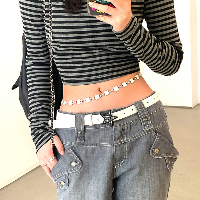 Y2k Kawaii Star Rhinestone Remen Ženski traperice Kopča Vintage remen iz 2000-ih Grunge Indie Estetski dodaci Modni dizajnerski remen