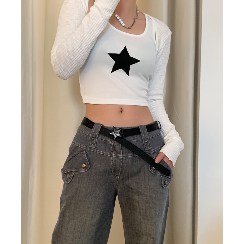 Y2k Kawaii Star Rhinestone Remen Ženski traperice Kopča Vintage remen iz 2000-ih Grunge Indie Estetski dodaci Modni dizajnerski remen