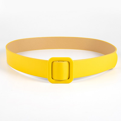 női öv tiszta szín meztelen PU öv divatos négyzet csat tű nélküli perforált dekoratív női öv fekete piros sárga