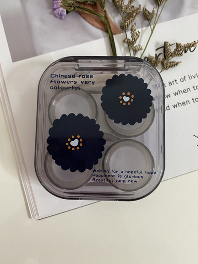 Rózsavirág átlátszó kontaktlencse tok Retro hordozható, ápoló szépségápolási kontaktlencse doboz, többszörösen csomagolt tárolódoboz