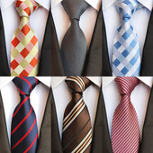 Férfi 8 cm-es selyem formális nyakkendő sárga fekete kockás csíkos jacquard nyakkendő üzleti esküvőre Gravata nyakkendő, kiegészítő ajándék nyakkendő