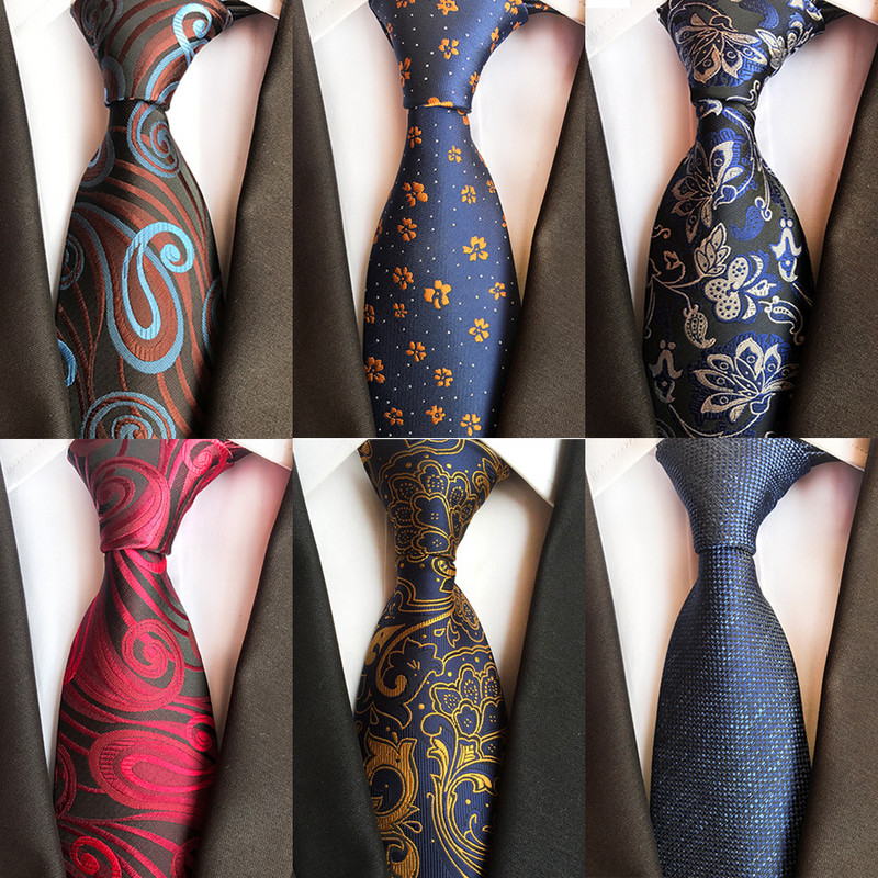 Divatos 8 cm-es selyem virágos nyakkendő fekete piros, sárga, jacquard nyakkendő férfiaknak, üzleti buli nyakkendők kiegészítők ajándék nyakkendő