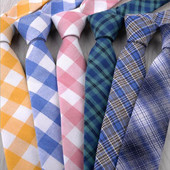 GUSLESON Nova mekana kravata od 6 cm, karirana pruga, šarene pamučne uske kravate, crna kravata za svatove, poslovni svečani dar za muškarce