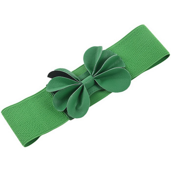 Hot kf-Green Faux Leather Flower 7,5cm Φαρδιά ελαστική ζώνη Cinch για γυναίκα