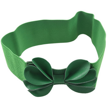 Hot kf-Green Faux Leather Flower 7,5cm Φαρδιά ελαστική ζώνη Cinch για γυναίκα