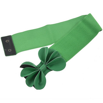 Hot kf-Green Faux Leather Flower 7,5cm Φαρδιά ελαστική ζώνη Cinch για γυναίκα