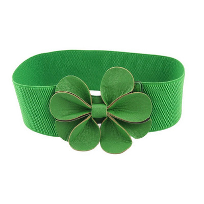 Hot kf-Green Faux Piele Flower 7,5 cm latime Curea elastica pentru femeie