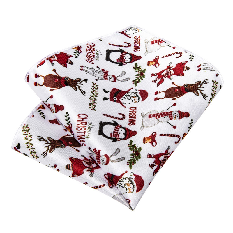 Jõulud valged siidist lipsud meestele armsad multifilmid põdrast jõuluvana peo aksessuaarid 8 cm kaelaside komplekt taskurätik mansetinööbid kingitus