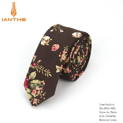 Férfi karcsú nyakkendő alkalmi pamut vászon nyakkendő férfiaknak vékony tervező virág állat keskeny vintage virágos esküvői nyakkendő Corbatas