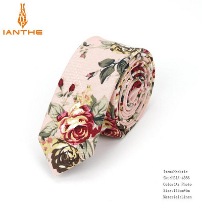 Férfi karcsú nyakkendő alkalmi pamut vászon nyakkendő férfiaknak vékony tervező virág állat keskeny vintage virágos esküvői nyakkendő Corbatas